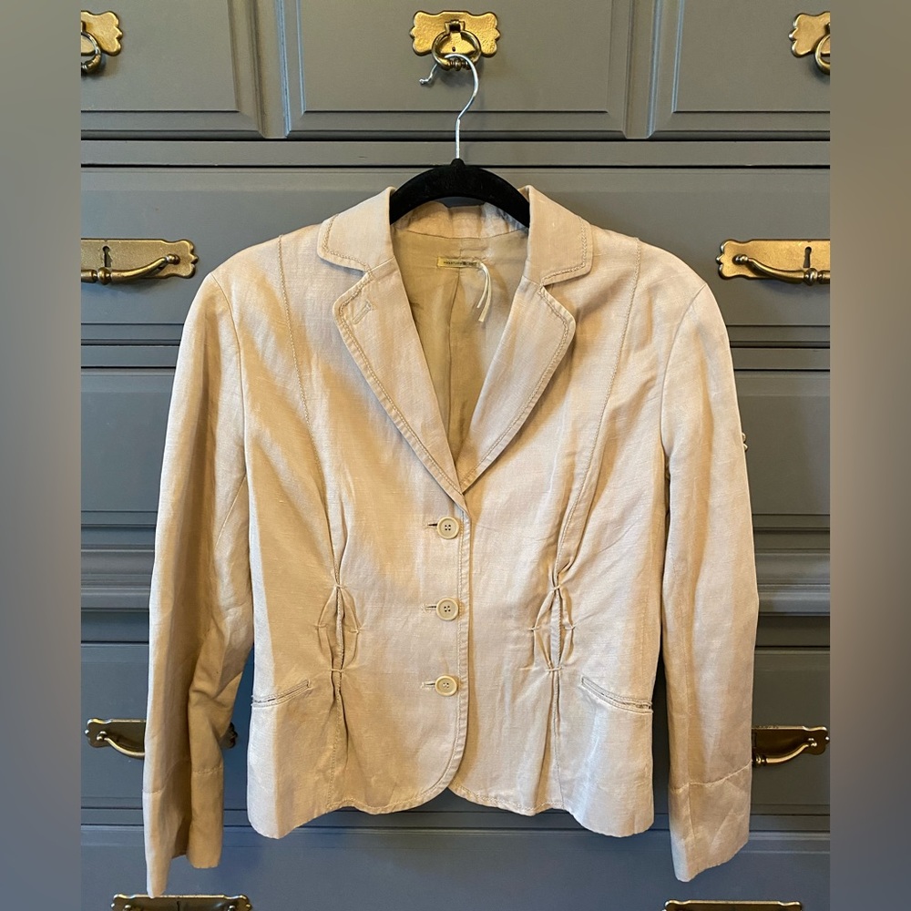Max Studio Silk and Linen Cream Blazer Size 4 Amazing Detail